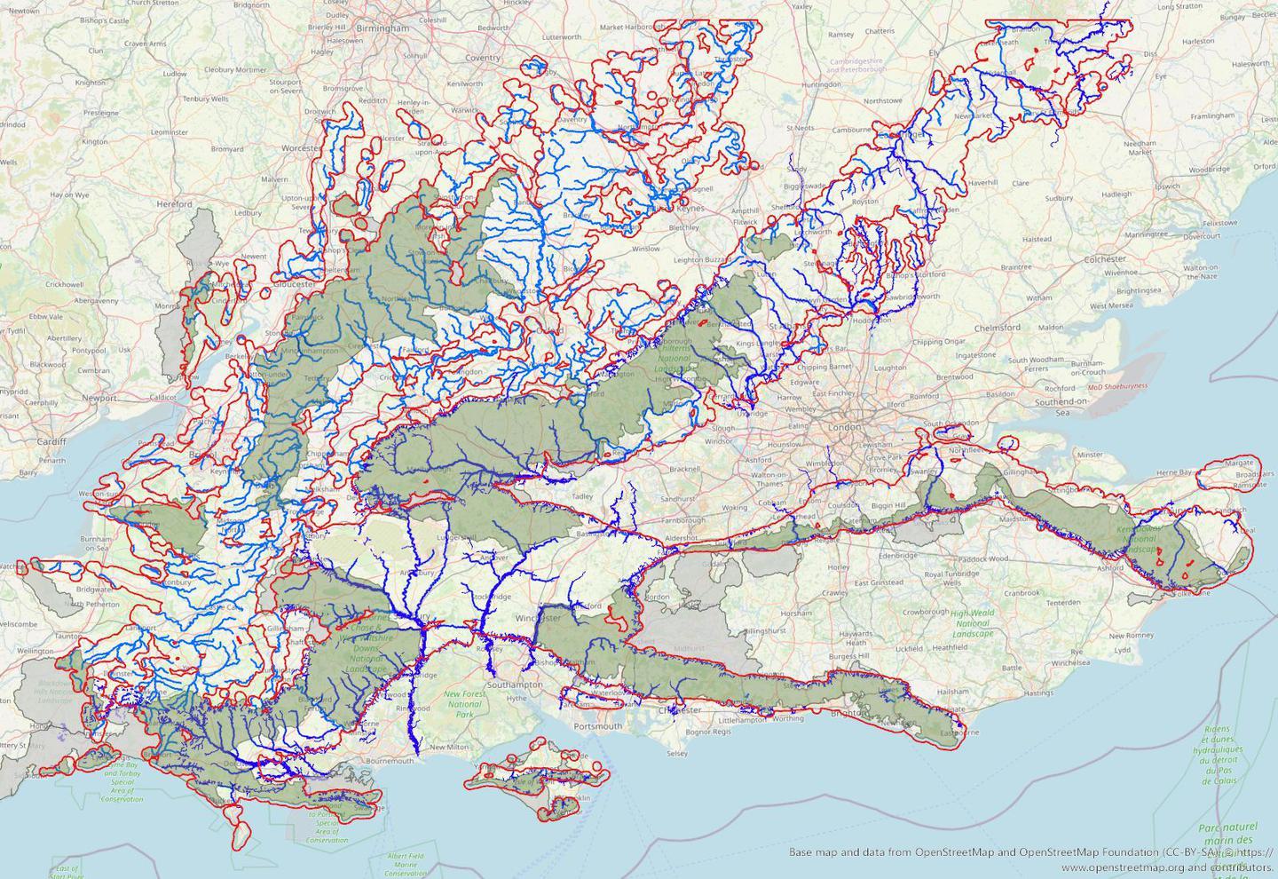 The map highlights water's importance in Big Chalk, showing dark blue chalk streams, which make up 80% of the world's total. Only 10% of these streams are in good ecological condition, emphasizing the need for conservation.